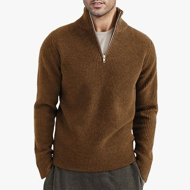 Loookus - Half-Zip Ribbed Knit Sweater