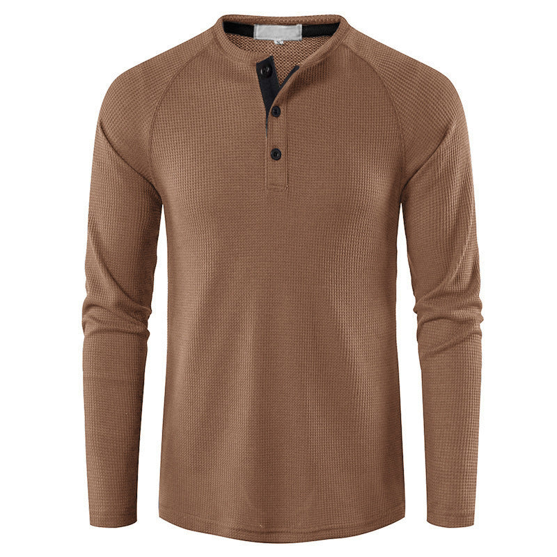 Loookus - Long Sleeve Waffle Knit Henley