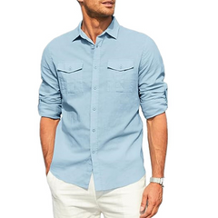 Loookus - Gentleman Simple Temperament Cotton Shirt with Two Pockets