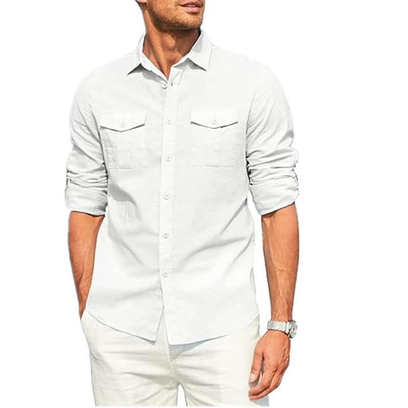 Loookus - Gentleman Simple Temperament Cotton Shirt with Two Pockets